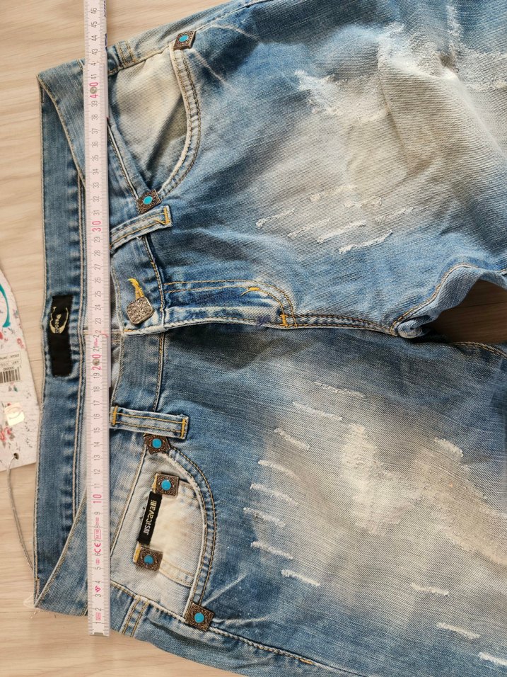 Turkuaz Nakışlı Kemer Tokalı Mini Kot Şort justcavalli - Görsel 2