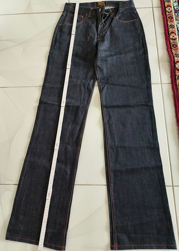 Sarı Baskılı Bol Kesim Kemerli Kız Kot Pantolon evisu Japon - Görsel 10