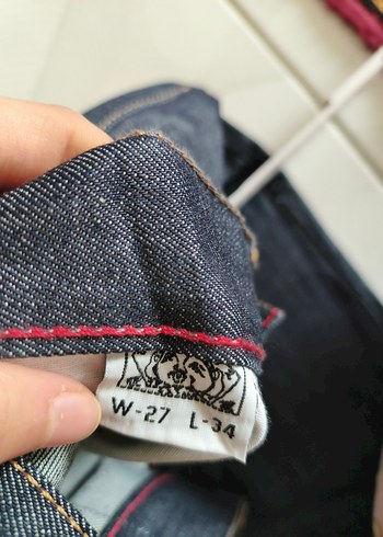 Sarı Baskılı Bol Kesim Kemerli Kız Kot Pantolon evisu Japon - Görsel 6