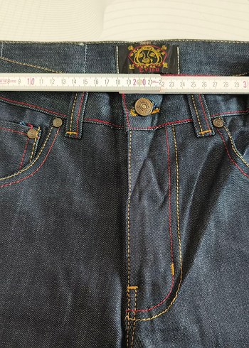 Sarı Baskılı Bol Kesim Kemerli Kız Kot Pantolon evisu Japon - Görsel 9