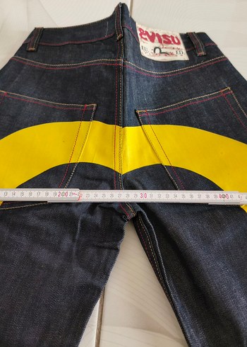 Sarı Baskılı Bol Kesim Kemerli Kız Kot Pantolon evisu Japon - Görsel 5