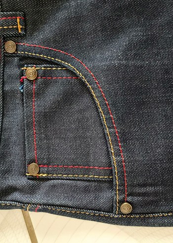 Sarı Baskılı Bol Kesim Kemerli Kız Kot Pantolon evisu Japon - Görsel 8