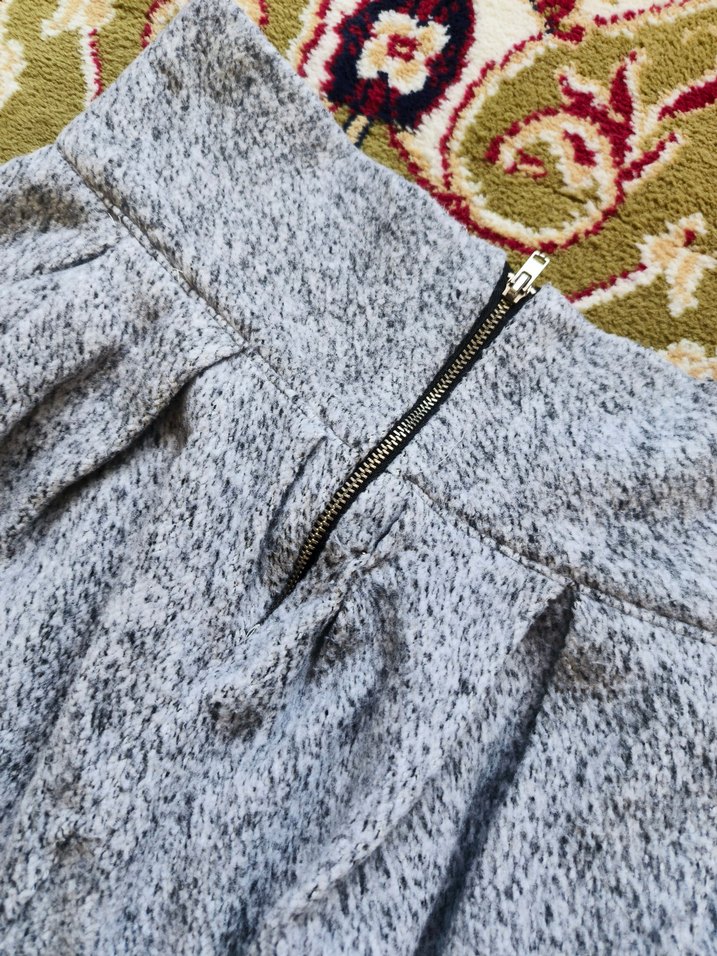 Gri Keten Pileli Midi Etek - Görsel 3