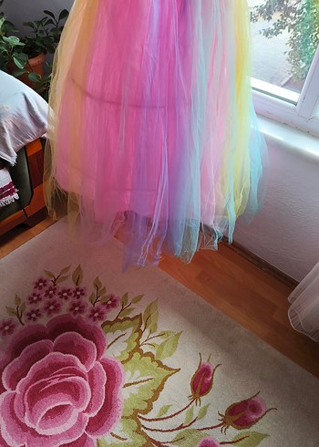 Kız Çocuk Pastel Renkli Tül Elbise - Görsel 7