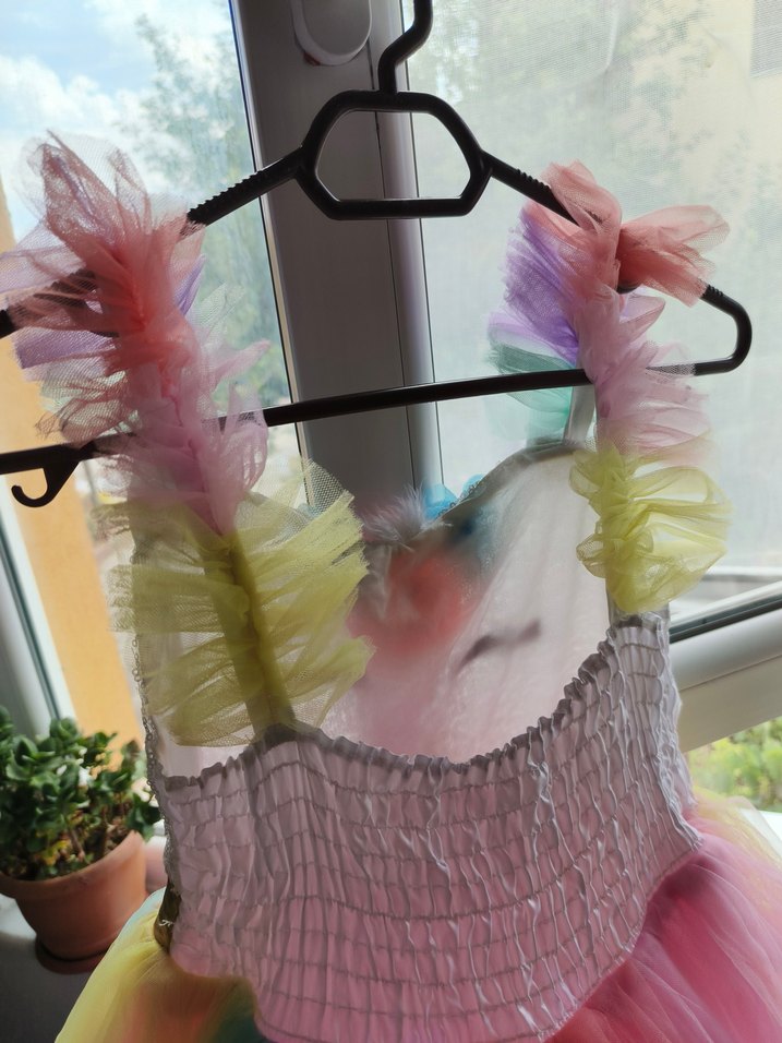 Kız Çocuk Pastel Renkli Tül Elbise - Görsel 4