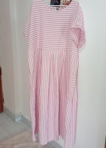 Pembe Çizgili Uzun Hamile Elbisesi - Görsel 2