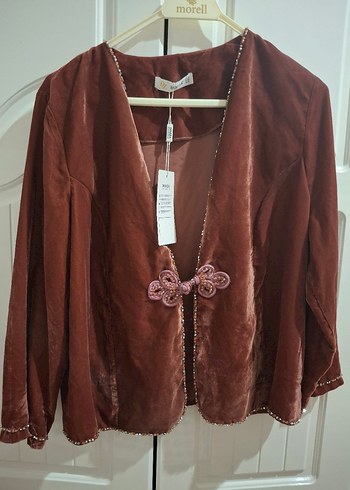 44 Beden bordo Renk Süet Nakışlı Mini Bohem Ceket