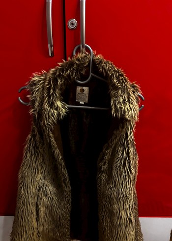 Kahverengi Leopar Desenli Kürk Detaylı Yelek - Görsel 2