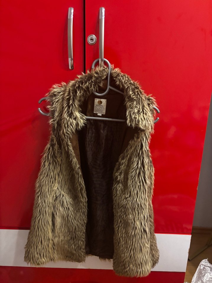 Kahverengi Leopar Desenli Kürk Detaylı Yelek - Görsel 3