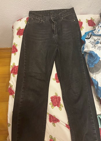 Düğmeli Siyah Batik Desenli Kadın Jean - Görsel 2