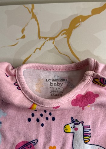 Uzun Kollu Pembe Baskılı Kız Bebek Body - Görsel 3