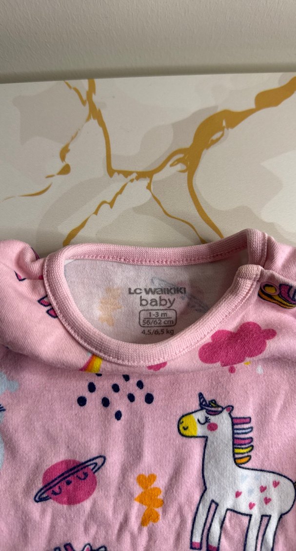 Uzun Kollu Pembe Baskılı Kız Bebek Body - Görsel 3