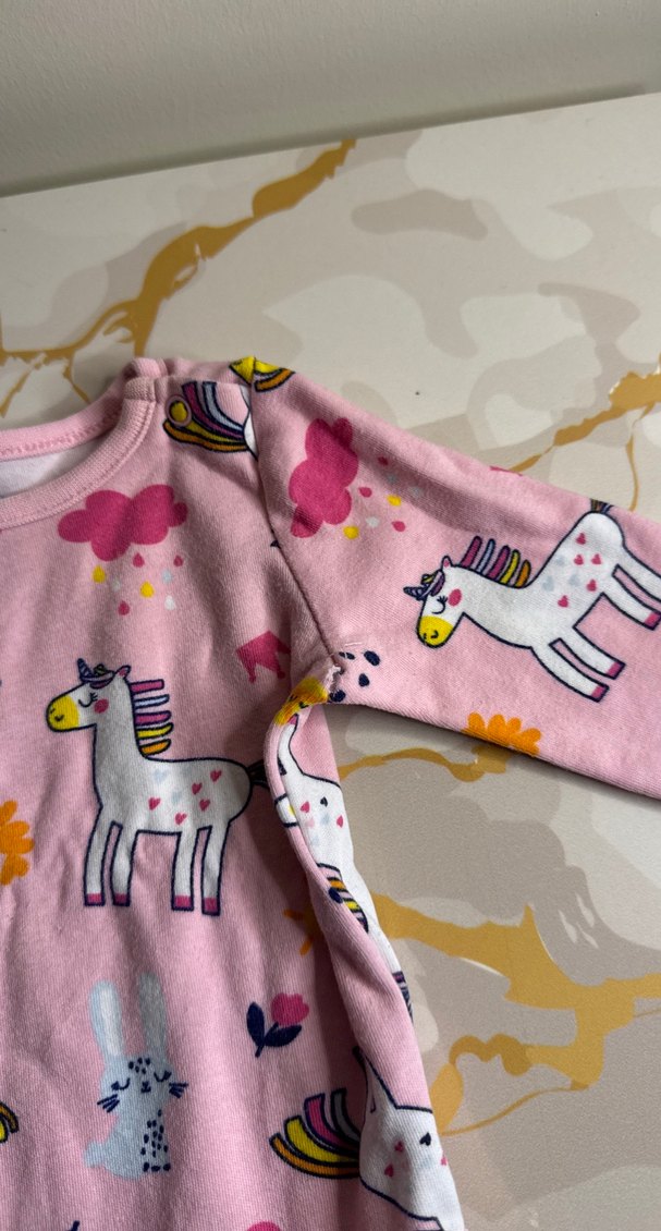 Uzun Kollu Pembe Baskılı Kız Bebek Body - Görsel 2