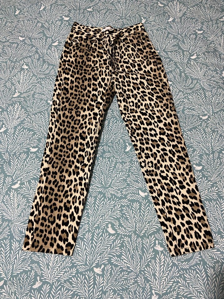 Kahverengi Leopar Desenli Kadın Kumaş Pantolon - Görsel 2