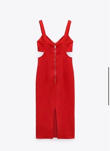 xs Beden kırmızı Renk Zara pencere detaylı kırmızı elbise