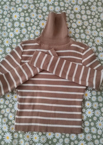 Kadın Kahverengi Çizgili Balıkçı Yaka Kazak - Görsel 3