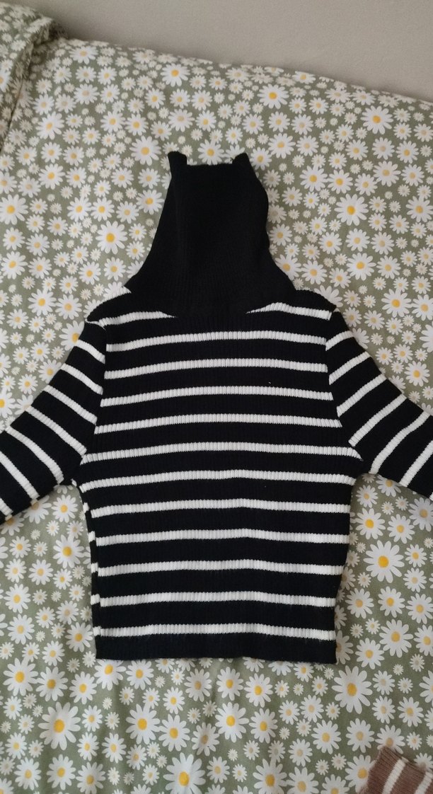 Kadın Kahverengi Çizgili Balıkçı Yaka Kazak - Görsel 2