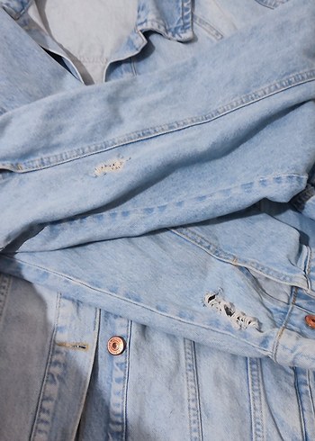 Düğmeli Mavi Midi Kadın Kot Ceket - Görsel 2