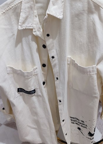 Düğmeli ekru denim gömlek 38.40 beden uyumlu - Görsel 2