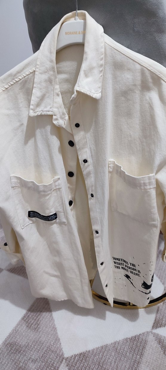Düğmeli ekru denim gömlek 38.40 beden uyumlu - Görsel 2