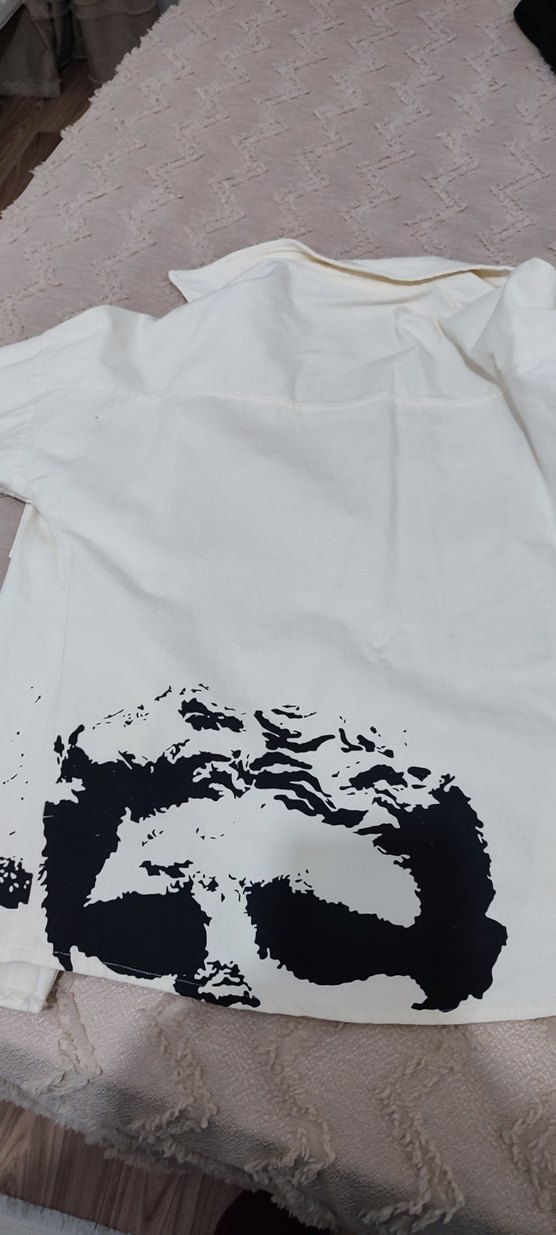 Düğmeli ekru denim gömlek 38.40 beden uyumlu - Görsel 3