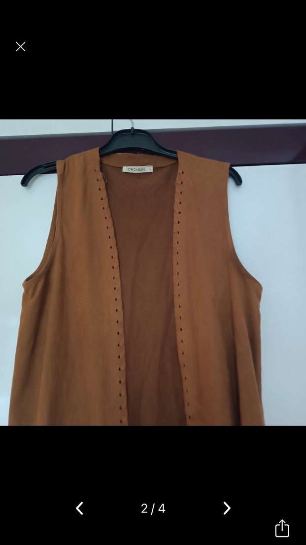 Uzun Kahverengi Süet Bohem Yelek - Görsel 2