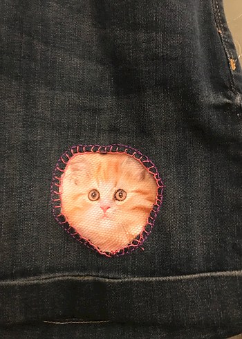 Nakışlı Düğmeli Koyu Gri Kadın Kot Şort - Görsel 3