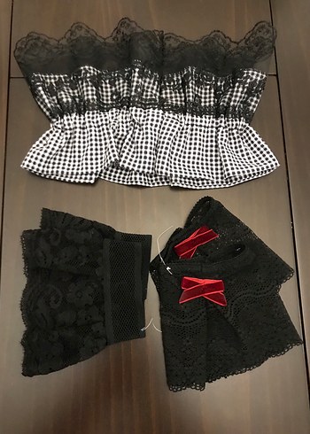 Siyah Nakışlı Dantel Detaylı  Papyon ve Kravat-bileklik - Görsel 8