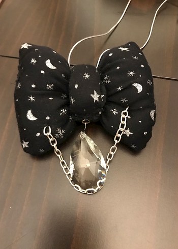 Siyah Nakışlı Dantel Detaylı  Papyon ve Kravat-bileklik - Görsel 4