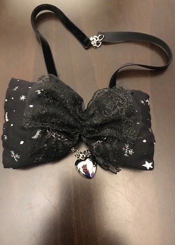 Siyah Nakışlı Dantel Detaylı  Papyon ve Kravat-bileklik - Görsel 3