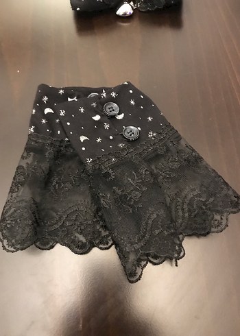 Siyah Nakışlı Dantel Detaylı  Papyon ve Kravat-bileklik - Görsel 7