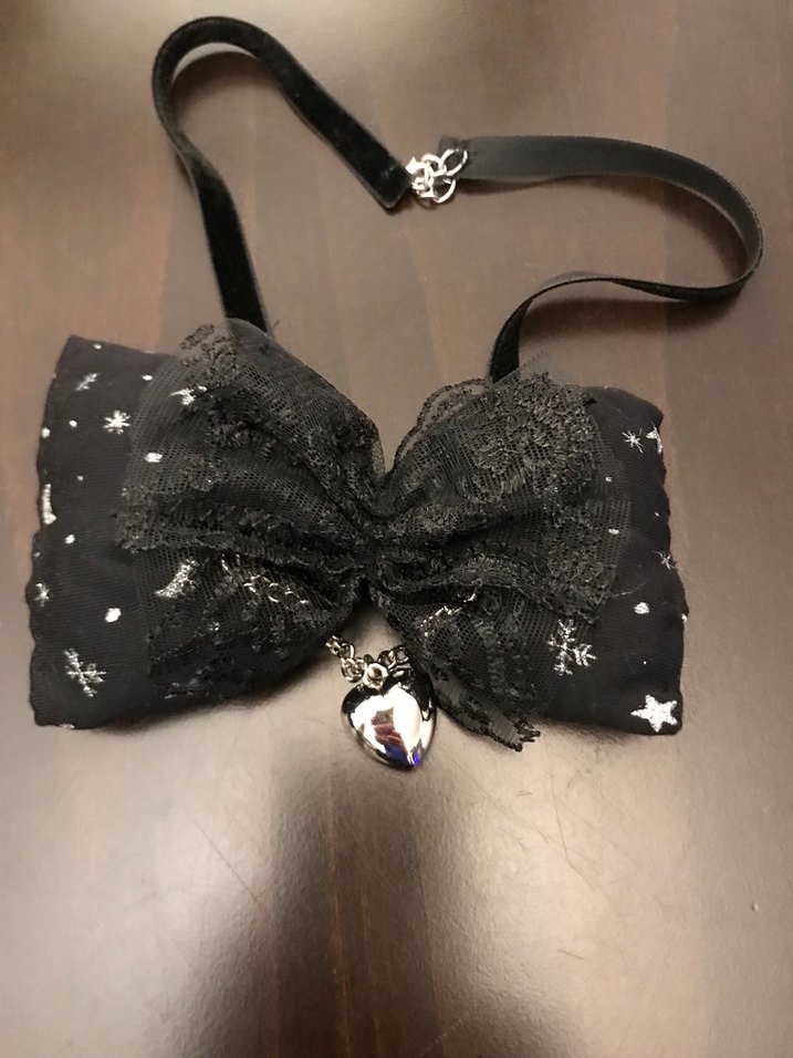 Siyah Nakışlı Dantel Detaylı  Papyon ve Kravat-bileklik - Görsel 3