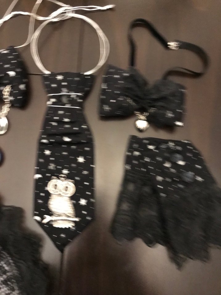 Siyah Nakışlı Dantel Detaylı  Papyon ve Kravat-bileklik - Görsel 2