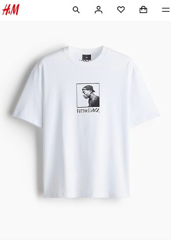 H&M Beyaz H M Oversize Grafik Tisort