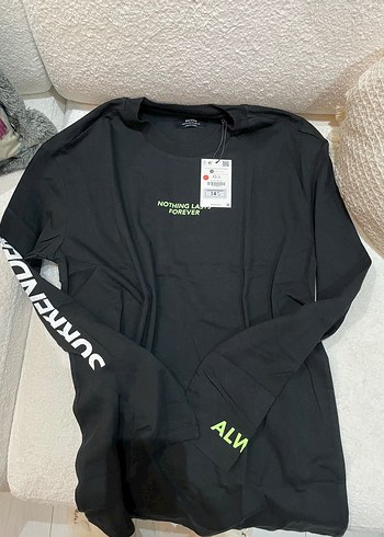 Bershka Siyah Uzun Kollu Spor Tisort
