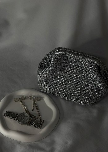 Gri Örgü Kadın Portföy Çanta - Görsel 2