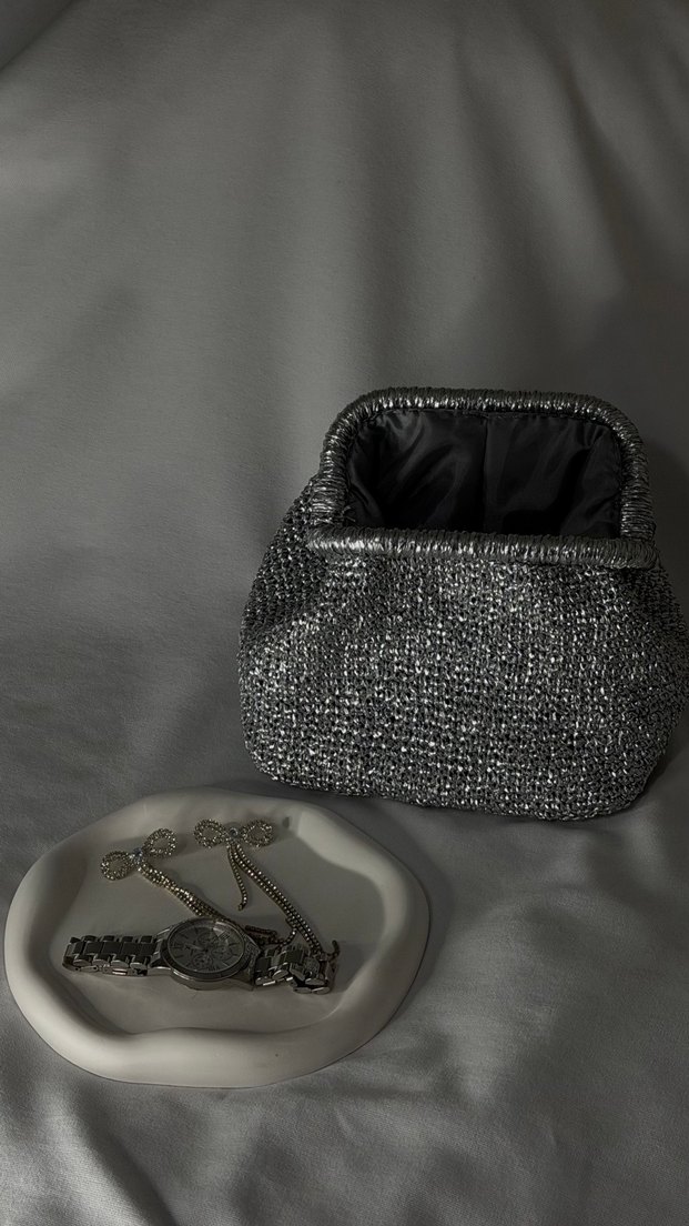 Gri Örgü Kadın Portföy Çanta - Görsel 3