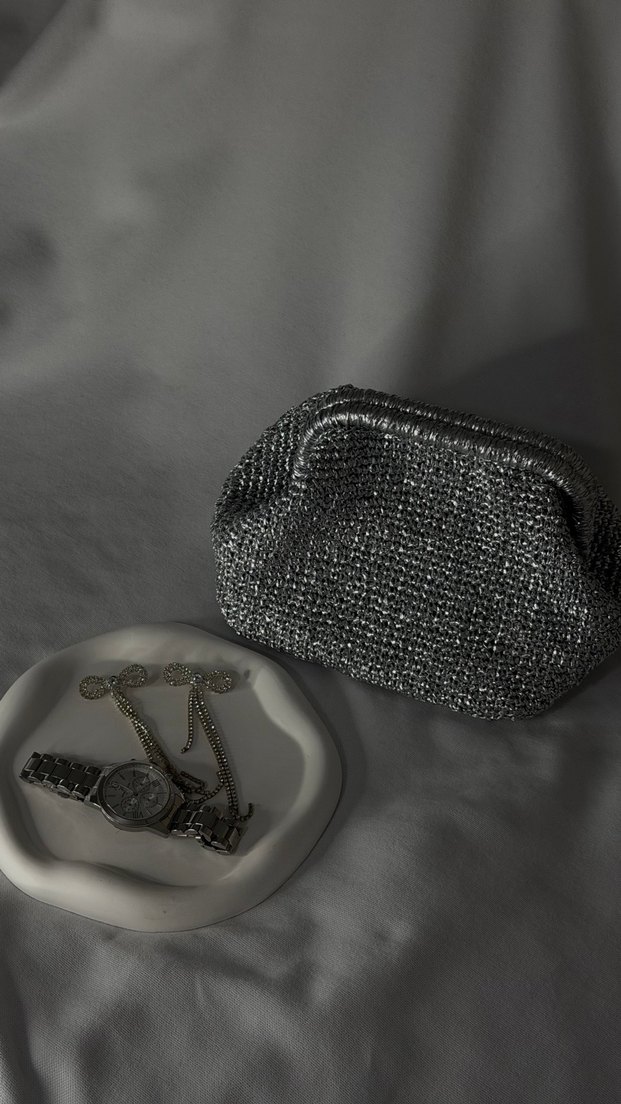 Gri Örgü Kadın Portföy Çanta - Görsel 2