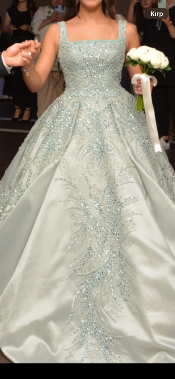 Parlak su yeşili askılı Prenses Nişanlık - Görsel 2