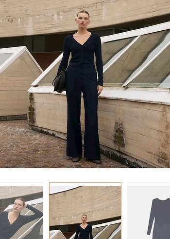 Siyah V Yaka uzun kollu tulum - Görsel 4