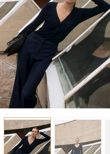 Siyah V Yaka uzun kollu tulum - Görsel 5