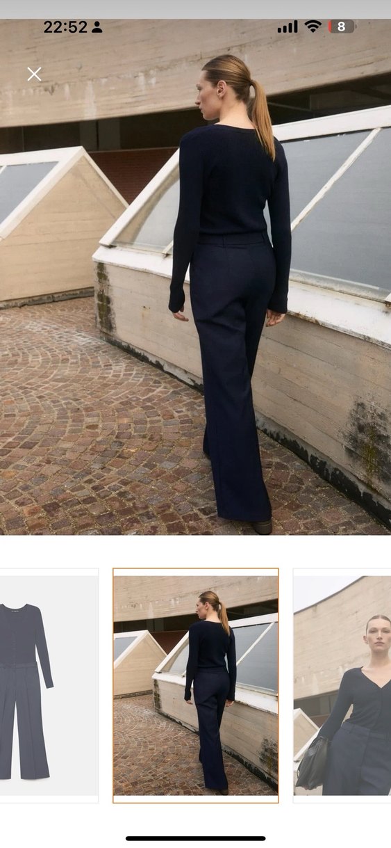 Siyah V Yaka uzun kollu tulum - Görsel 2