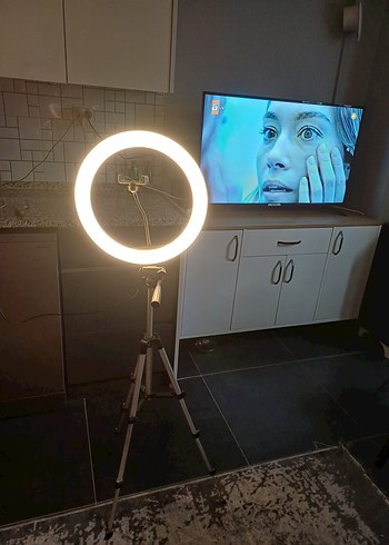 Bej Renkli Halka Işıklı Tripod ve Selfie Çubuğu - Görsel 5