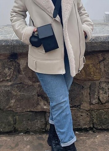 Suni deri biker ceket - Görsel 6