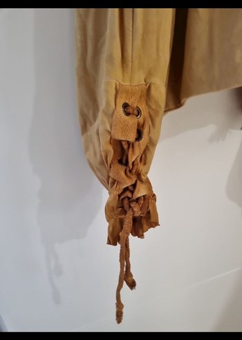 Püsküllü Nakışlı Bej Bohem Kumaş Pantolon - Görsel 5