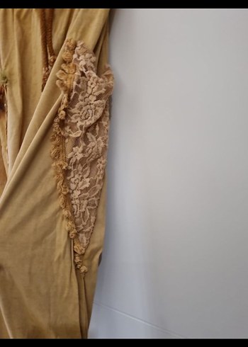 Püsküllü Nakışlı Bej Bohem Kumaş Pantolon - Görsel 3