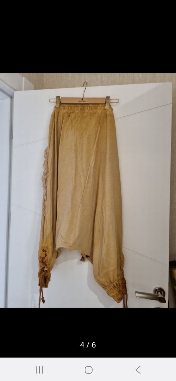 Püsküllü Nakışlı Bej Bohem Kumaş Pantolon - Görsel 4