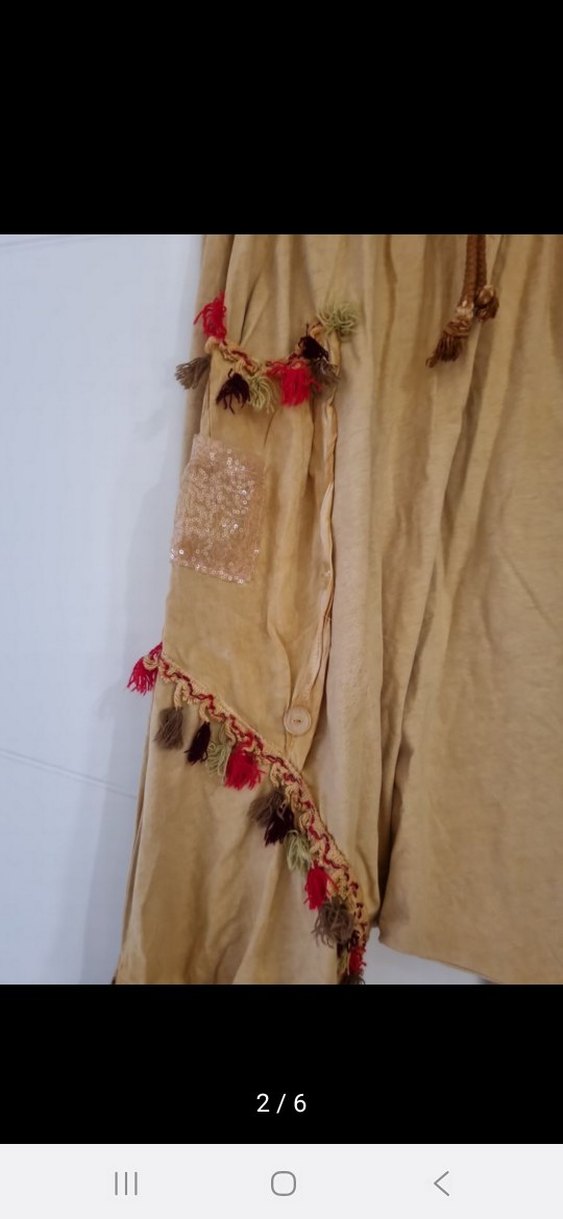 Püsküllü Nakışlı Bej Bohem Kumaş Pantolon - Görsel 2