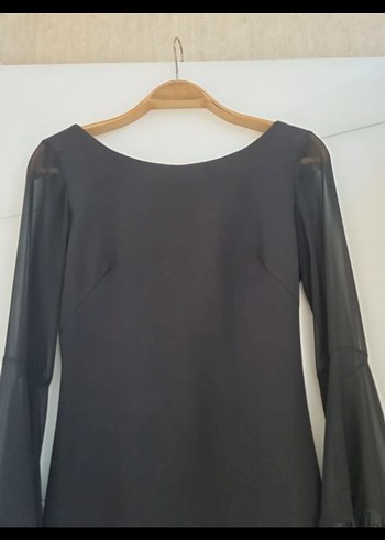 Siyah Mini Püsküllü Uzun Kollu Gece Elbisesi - Görsel 4