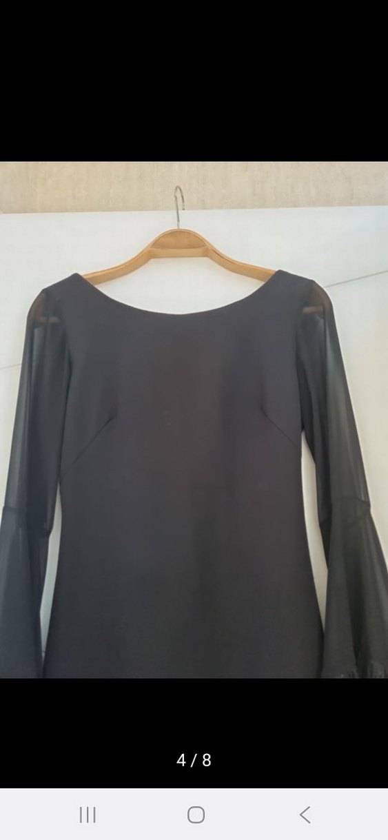 Siyah Mini Püsküllü Uzun Kollu Gece Elbisesi - Görsel 4